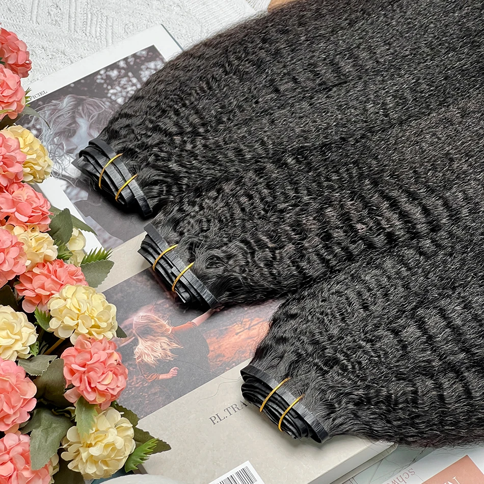 وصلات شعر بشري بمشبك مستقيم غريب # 1B لون أسود طبيعي 100 جرام/مجموعة 7 قطعة لحمة PU سلسة 100% شعر بشري لعذراء #3