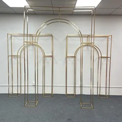 Shiny Gold Wedding Arch Artificial Flower Display Stand, Party Stage, Welcome Aisle, Door Backdrops, Birthday Balloons Rack