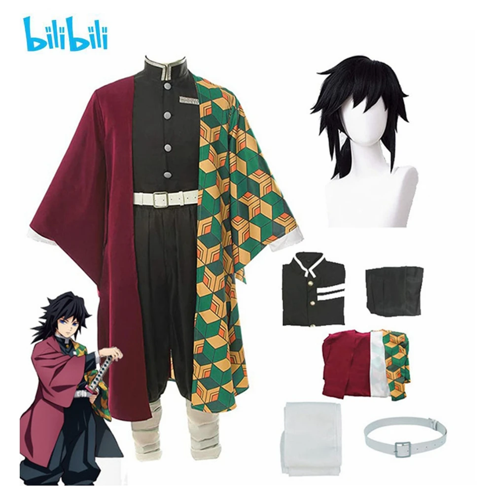 

bilibili Anime Demon Slayer Kimetsu No Yaiba Tomioka Giyuu Cosplay Costume Suit Uniforms Costumes Wig Child Adult Party Gift