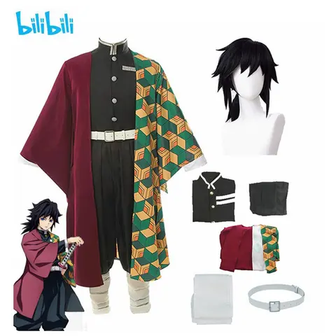 Anime Demon Slayer Kimetsu No Yaiba Tomioka Giyuu Cosplay Costume Suit Uniforms Costumes Wig Child Adult Party Gift