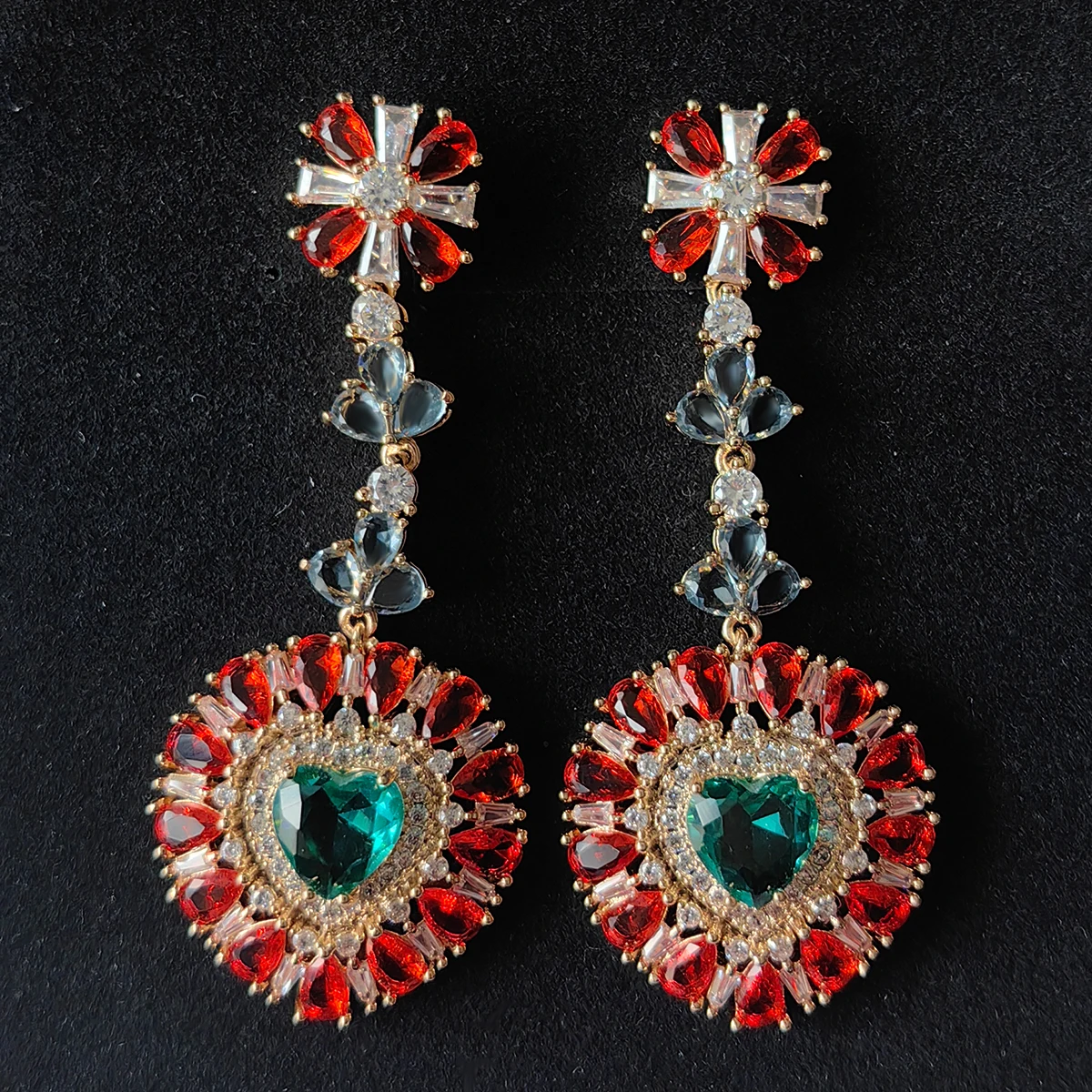 

Women Dangle Earrings Long Heart Drop Shiny Zircon Luxury Jewelry Evening Party Female Gift