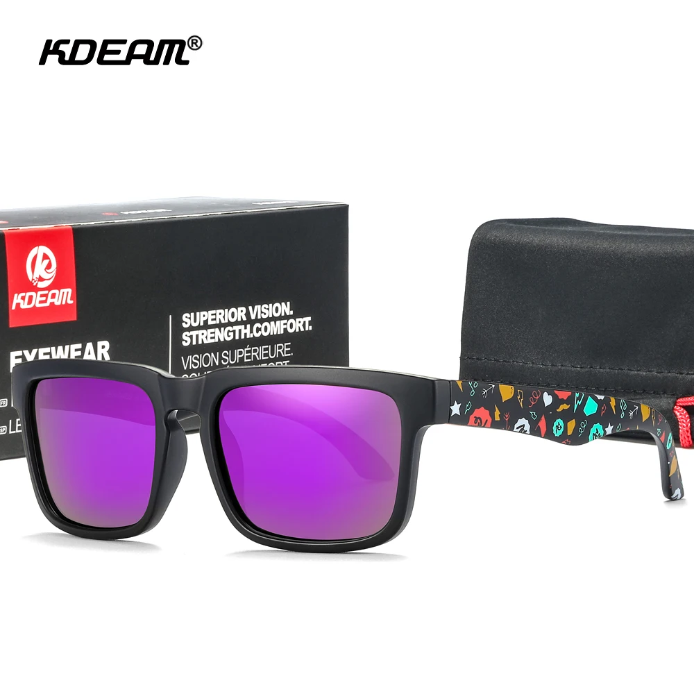 KDEAM Polarisierte Quadratische Sonnenbrille für Herren, Anglerbrille mit 5-Tank-Metallscharnieren