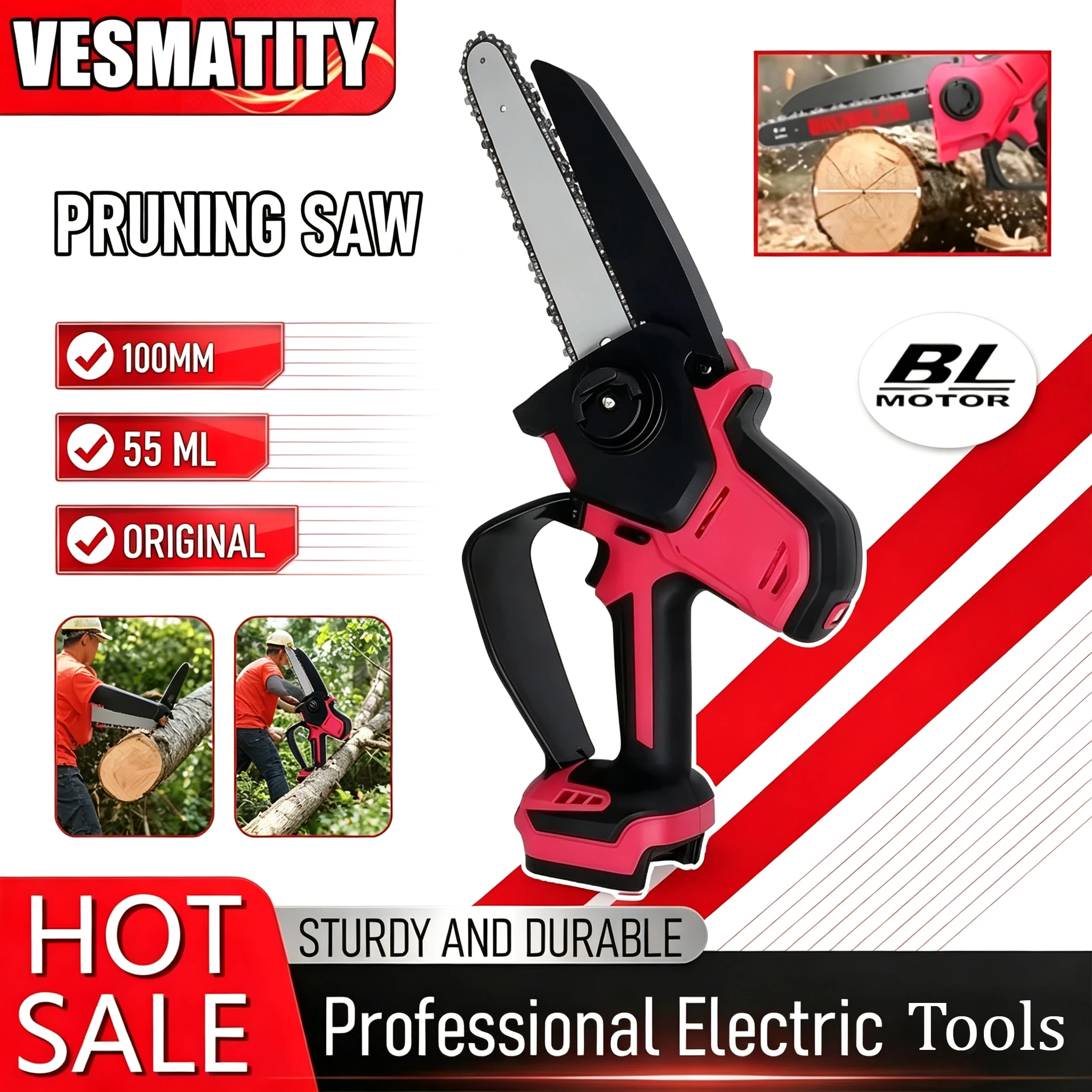 Cordless mini electric chain saw pruning saw for garden and orchard tree cutting professional grade tool fit Milwaukee battery