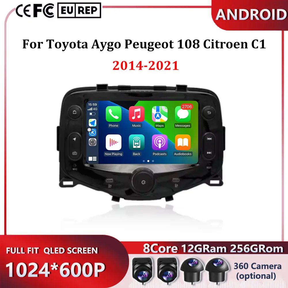 

Для Toyota Aygo Peugeot 108 Citroen C1 2014-2021 Carplay Android авто мультимедийный видеоплеер экран авторадио автомобильный радио стерео