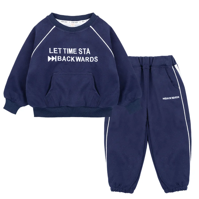 Boys Sweatshirts +Pants Kids Suits Tracksuit 2PCS/Set 2023 Navy Blue Spring Autumn Cotton Outfits Sport Teenagers Children Cloth