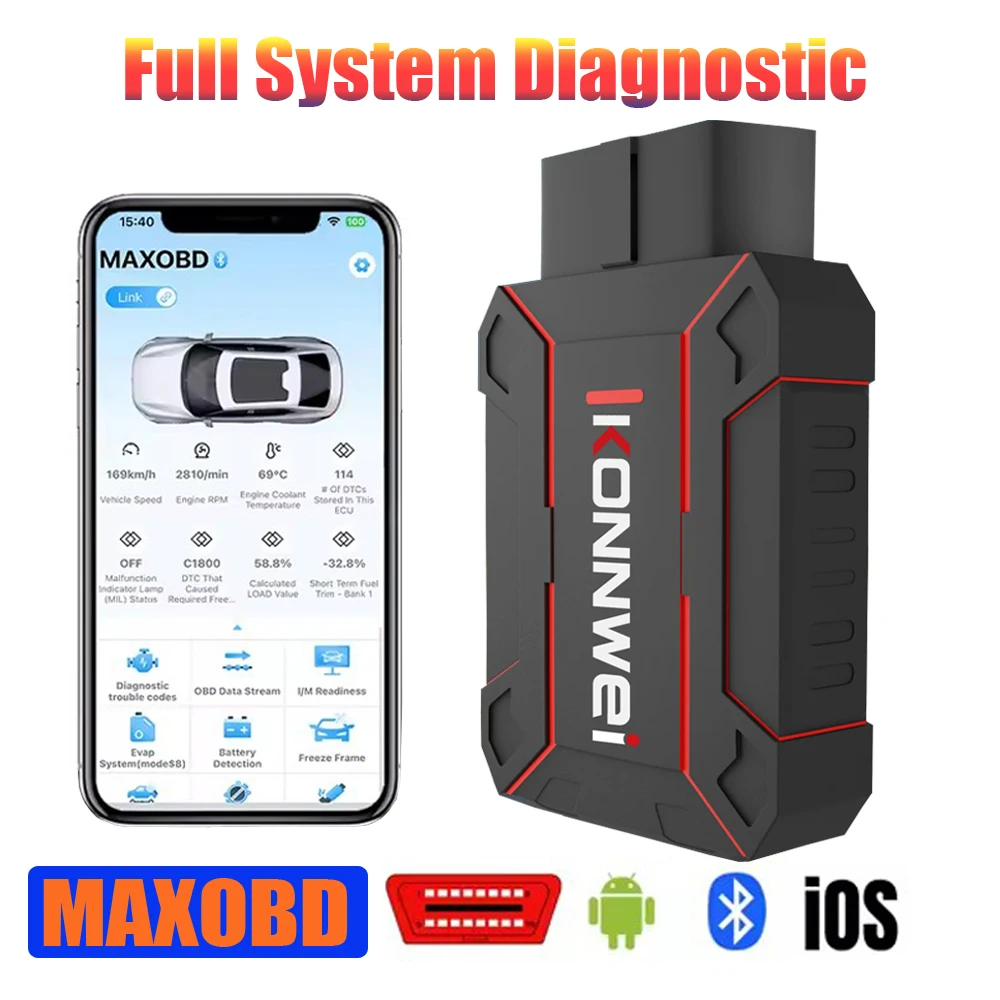 

KONNWEI Car OBD Scan Diagnostic Tool Bluetooth-Compatible MAXOBD Battery Monitoring Vehicle Monitoring Car OBD2 Code Scanner