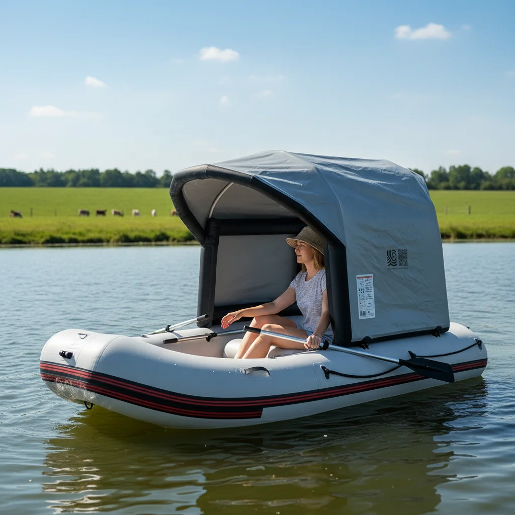 Durable Large Inflatable Fishing Boat Sunshade Canopy PVC Yacht Boat Customizable Fishing Rod Holder 100-500kg Capacity