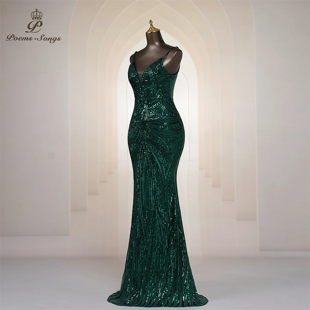 Sexy V-neck Green Mermaid Evening Dresses For Women Prom Dresses Maxi dress Party dress Beautiful Evening gowns robe de soiree