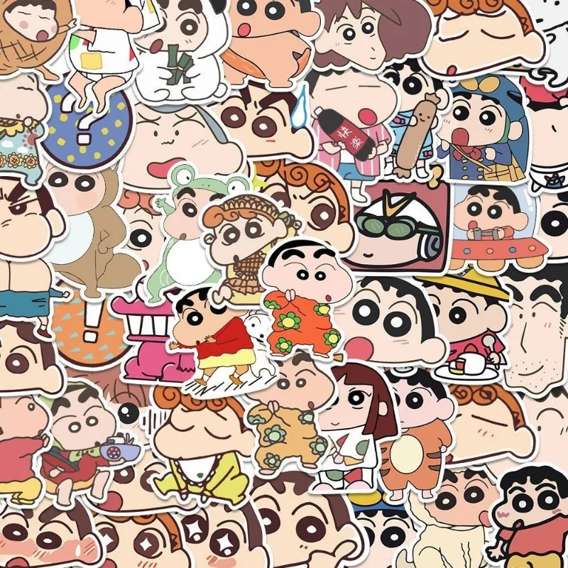 

100 шт. аниме-наклеек с персонажами Crayon Shin-chan, милые стикеры для автомобиля, ноутбука, телефона, канцелярии, декоративные водонепроницаемые наклейки, подарки