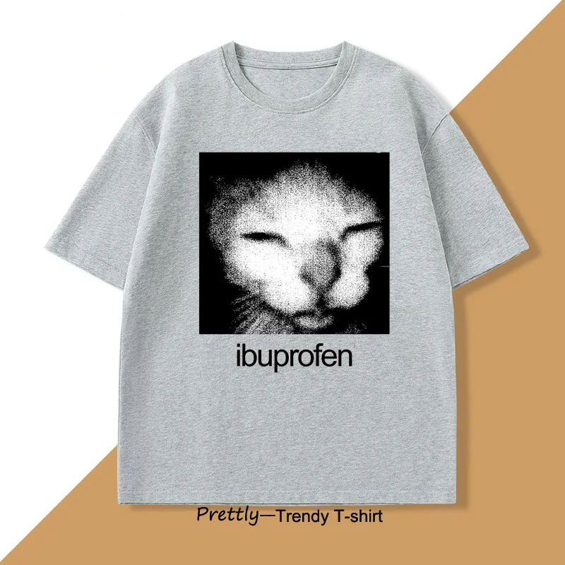 Ropa de hombre con cuello redondo a la moda, camiseta de calle Neutral, camiseta de gato ibuprofen Emoji, camiseta informal divertida con gráfico de gato para hombre