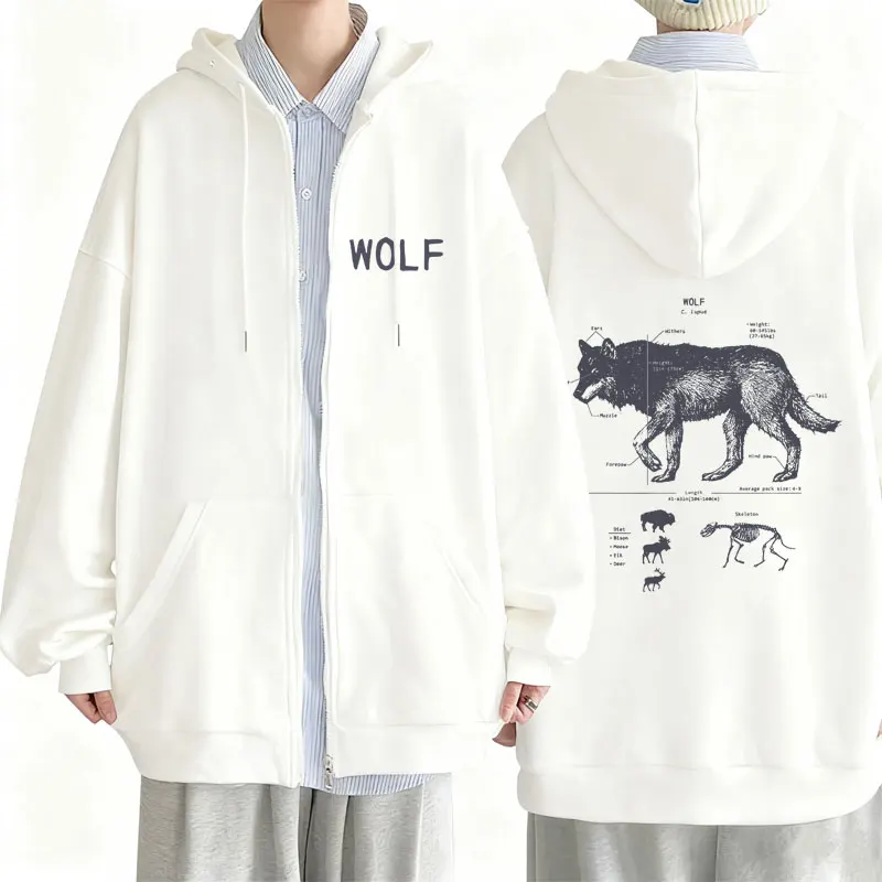 

Funny Wolf Anatomy Graphic Zipper Hoodie Men Women Casual Oversized Zip Up Jacket Men's Vintage Coat Unisex Fashion Streetwear