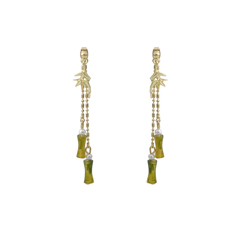 

Chinese Ancient Style Earrings for Women Fan Shaped Water Drop Jade Tassel Golden Color Retro Jewelry Hanfu Accessories Ethnic