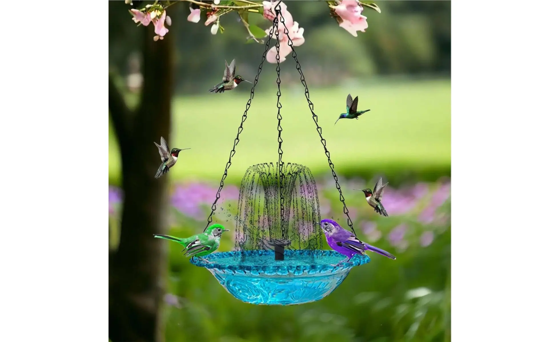 Hanging Solar Avian Bath Decorative Feature Solar Powered Hanging Water Feature Garden Decoration for Yard, Patio