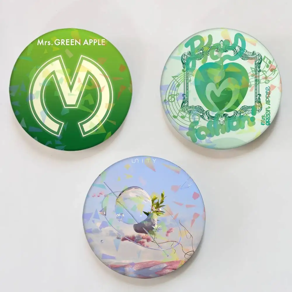 Pop Band Mrs. G-Green A-Apple Round Badge Lapel Pins for Backpacks Briefcase Laser Brooch Clothes Gifts