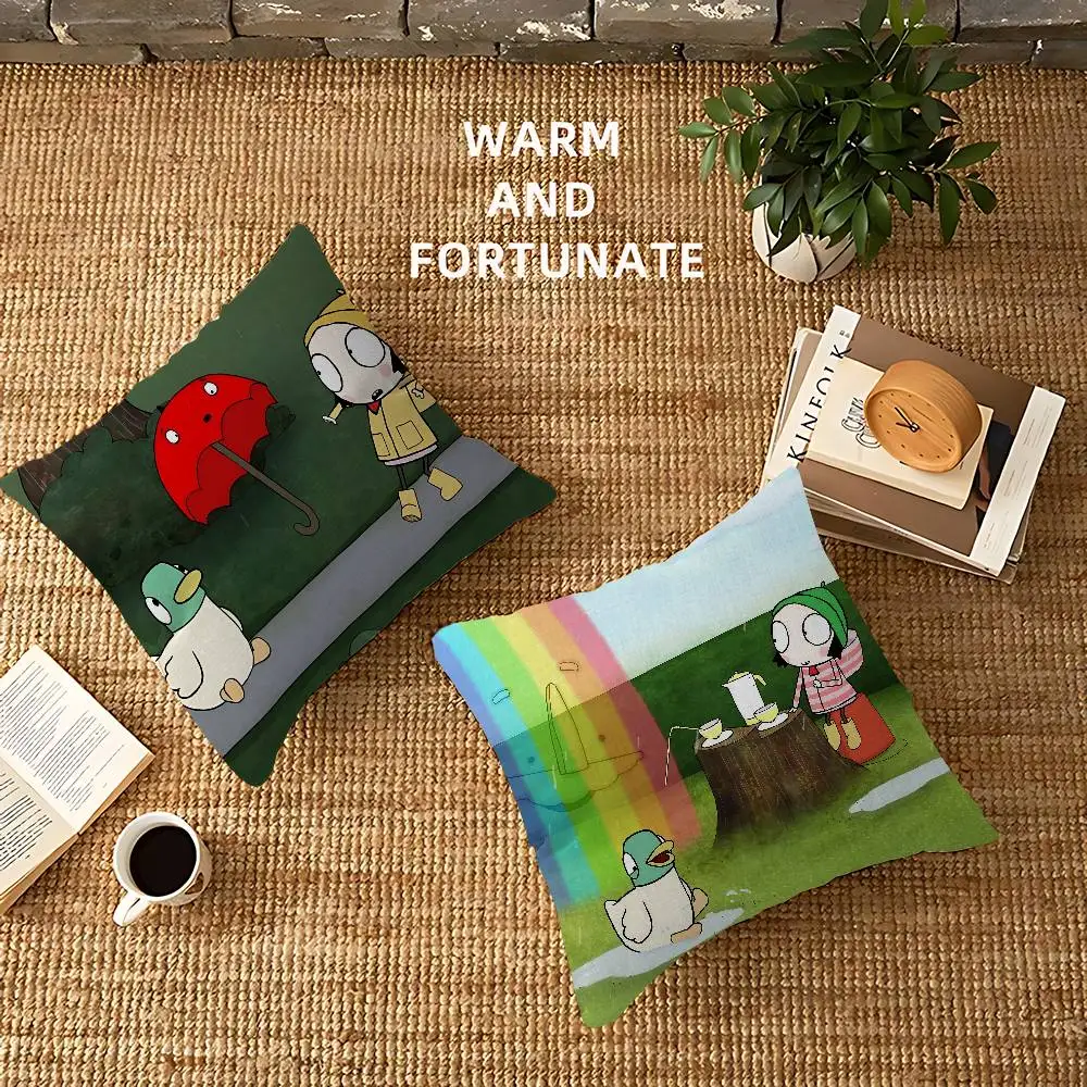 Cartoon S-Sarah and Duck Cushion Cover Inches Farmhouse Decor Home Throw Pillow Covers for Couch Decorations