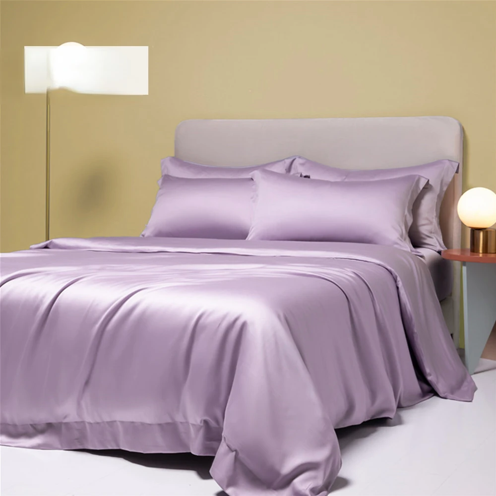 Lofuka Lady Purple 100% Pure Silk Bedding Set Beauty Double Queen King Quilt Cover Flat Sheet Pillowcase For Healthy Sleep