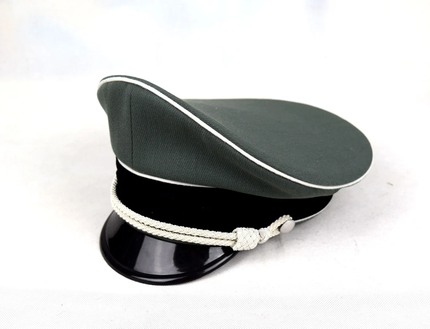 Cosplay German Elite Whipcord Officer Hat Cap W White Chin Pipe Silver Cord Reenactment