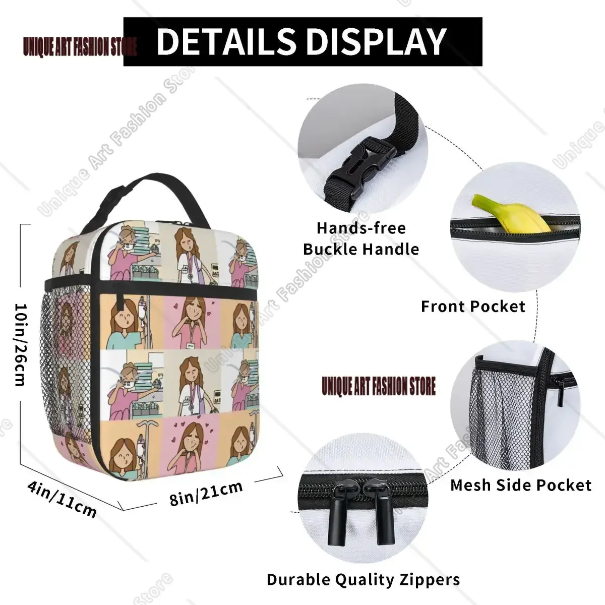 Enfermera En Apuros Collage Borse per il pranzo isolate Contenitore per il pranzo portatile Borsa termica Borsa per il pranzo Tote College Picnic Girl Boy