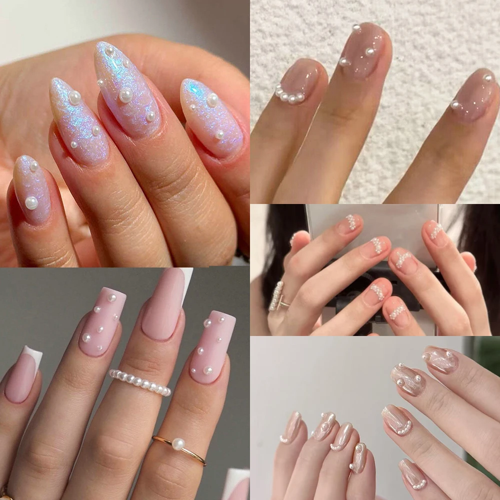 1 scatola Kawaii Mini Bow 3D Cute Nail Art Decorazioni Perle bianche Unghie Charms Disegni Fai da te Rosa Bowknot Accessori per unghie in resina