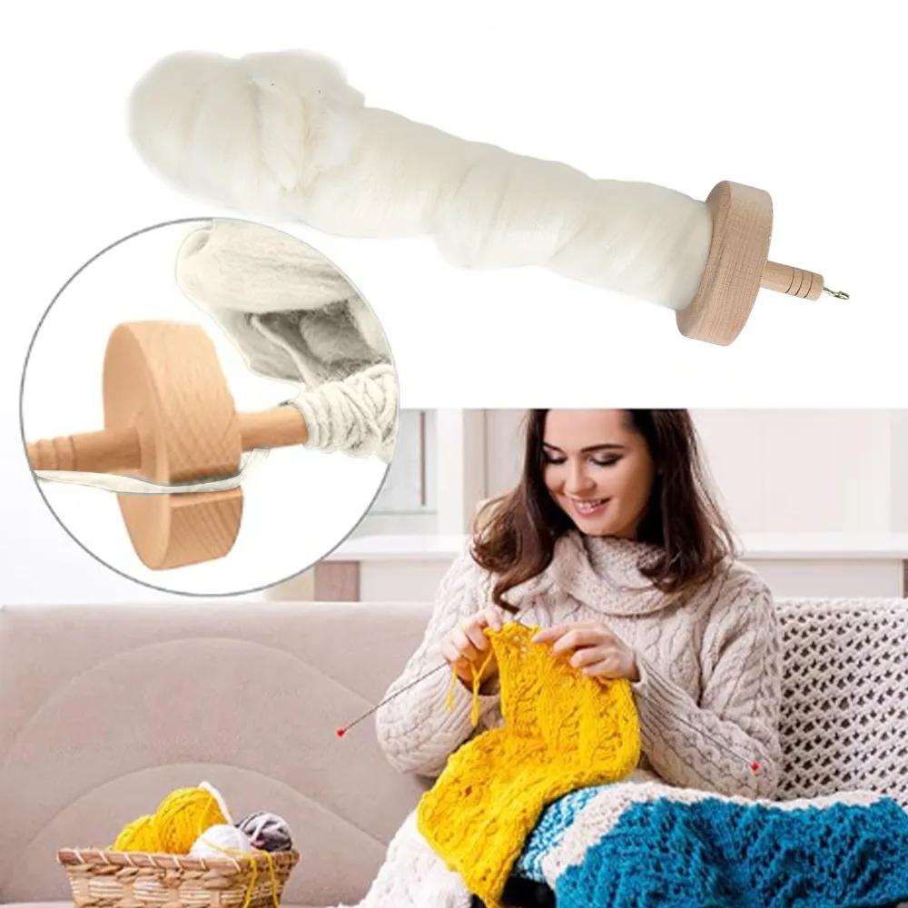 Practical Wooden Drop Spindle Hand Carved Top Whorl Yarn Spinning Kit Wool Top Kit For Sewing view 4