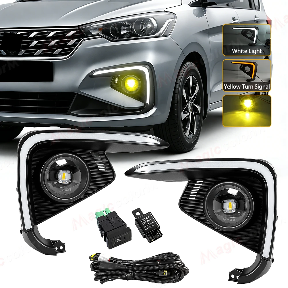 For Suzuki Ertiga 2018 2019 2020 DRL Fog Lamps LED Daytime Running Lights Front Bumper Daylights Turn Signal Lamps Wite Yellow