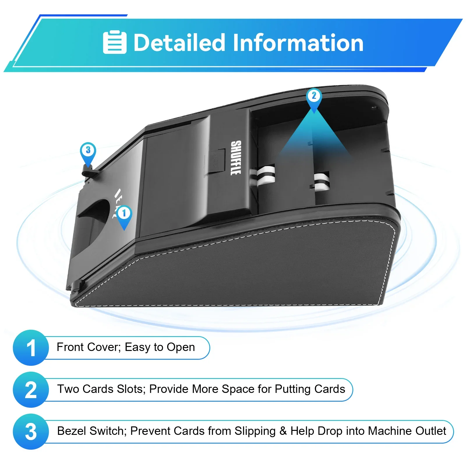 Durable Leather Plastic Card Shuffler 1-2 Decks Quiet Operation For Poker Players Family Parties Bridge Games