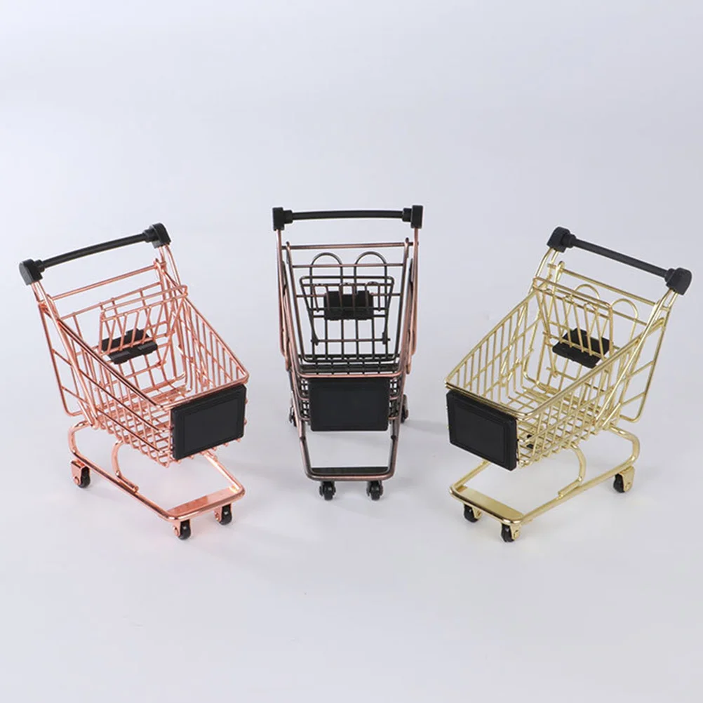 

Cart Storage Basket Mini Trolley Golden Shopping Desk Decoration Tabletop Plastic