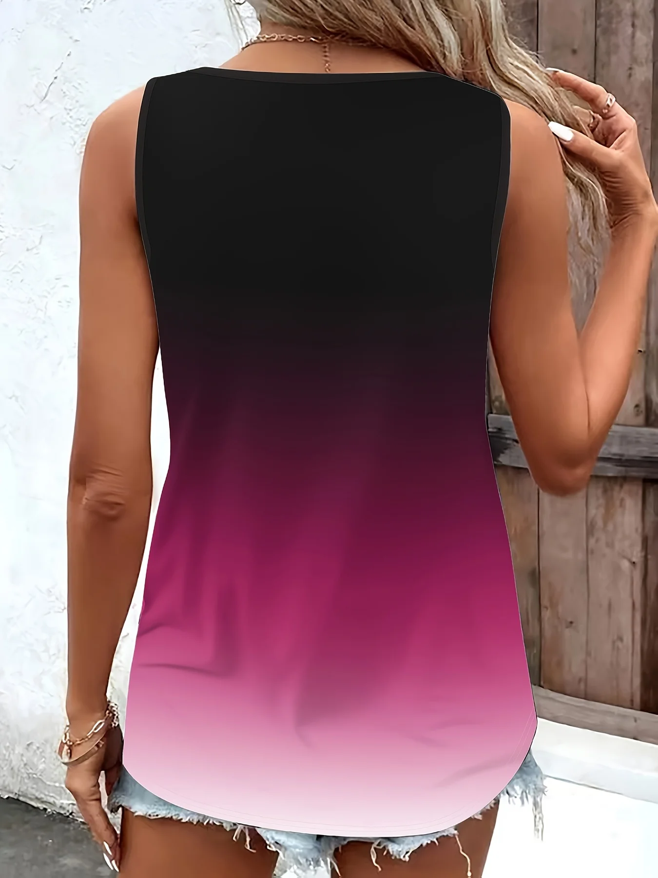 Damen-Tanktop mit Farbverlauf in Übergröße und stilvollem Ringdetail, bequeme Freizeitkleidung, vielseitige ärmellose Sommerbluse