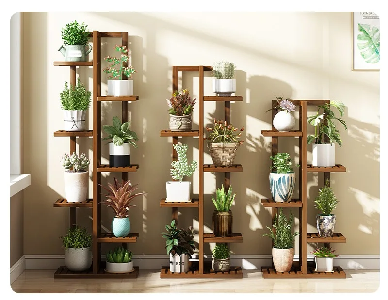 HJ13 Natural Bamboo Plant Stand Indoor Flower Pot Holder Shelf Corner Display Shelving Rack Organizer Shelves for Balcony Garden