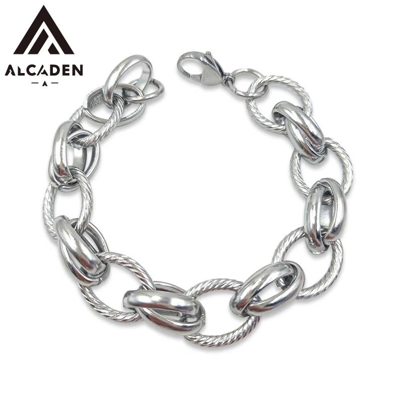 Punk Chunky 316L Stainless Steel Layered Cuban Chain Bracelet, Silver Colour Thick Fashion Unisex Wrist Jewelry Gift