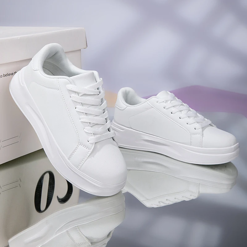 Neue Weiße Damen-Tennisschuhe mit Schnürung Modische Komfort-Sportschuhe aus PU-Leder Lässige Walkingschuhe – Detail 4