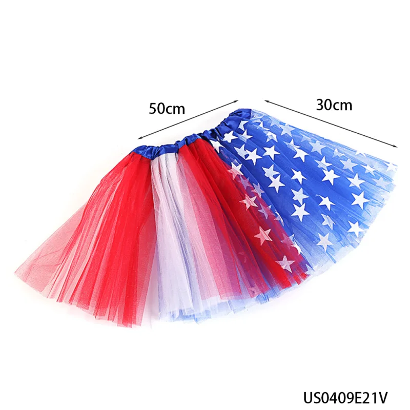 PESENAR July 4 starlight ballet miniskirt red, white, blue star dress, American flag tutu Independence Day dress