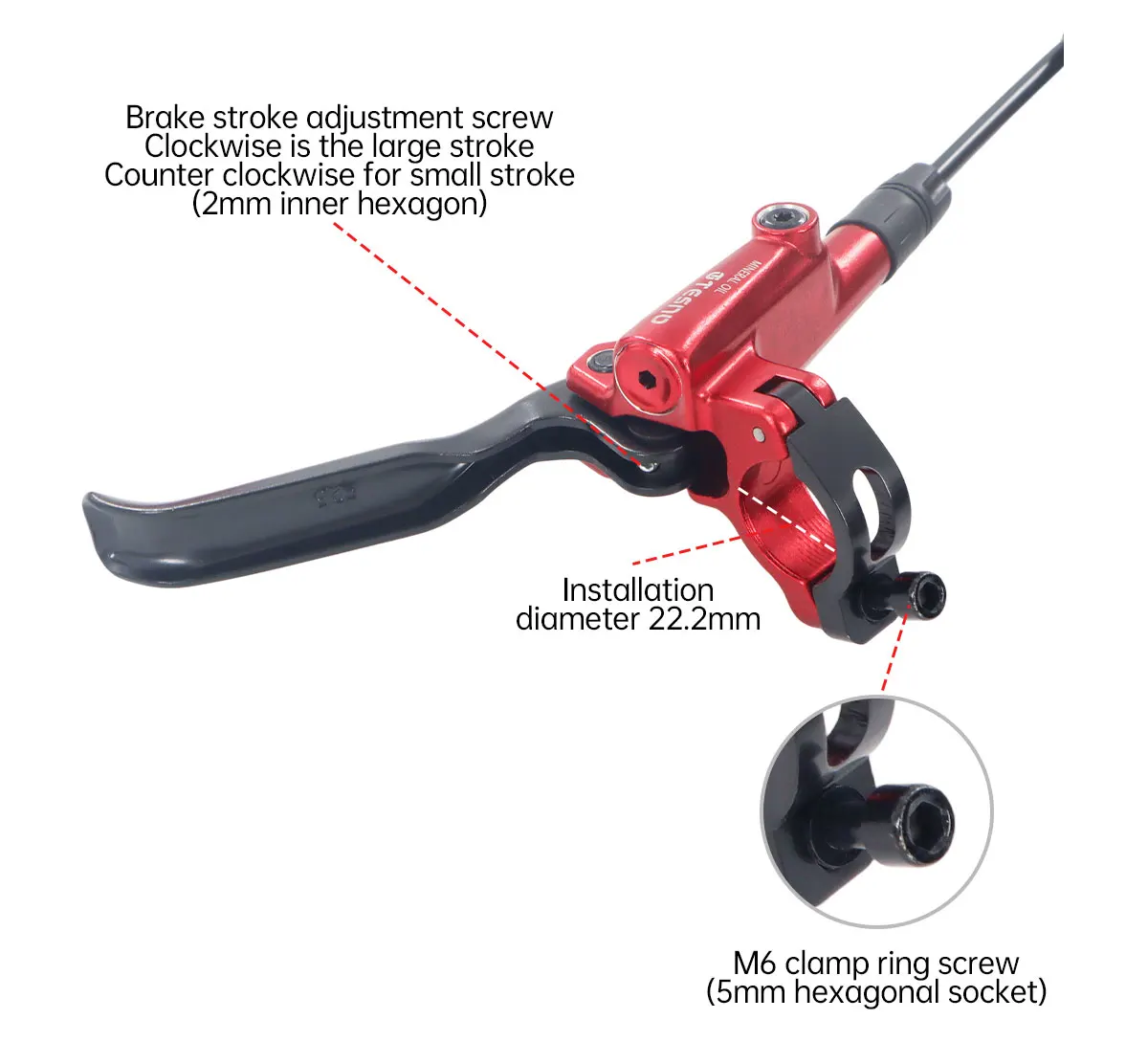 TESNO MTB Hydraulische Scheibenbremse 2 Kolben Leichtgewicht E-Bike/Fahrradbremsen 160mm Rotor Bremssattel Vorne Hinten 1000/1800mm Ölbremssatz – Detail 11