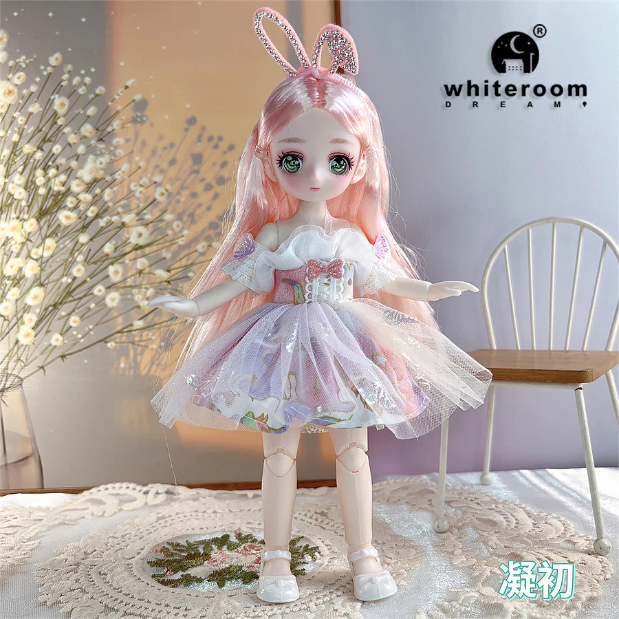 Muñeca BJD de 23cm para niña, juguete para el cuerpo, muñeca Kawaii móvil de 15 articulaciones con ropa de moda, vestido de pelo suave, juguetes para niñas, muñeca de regalo de cumpleaños