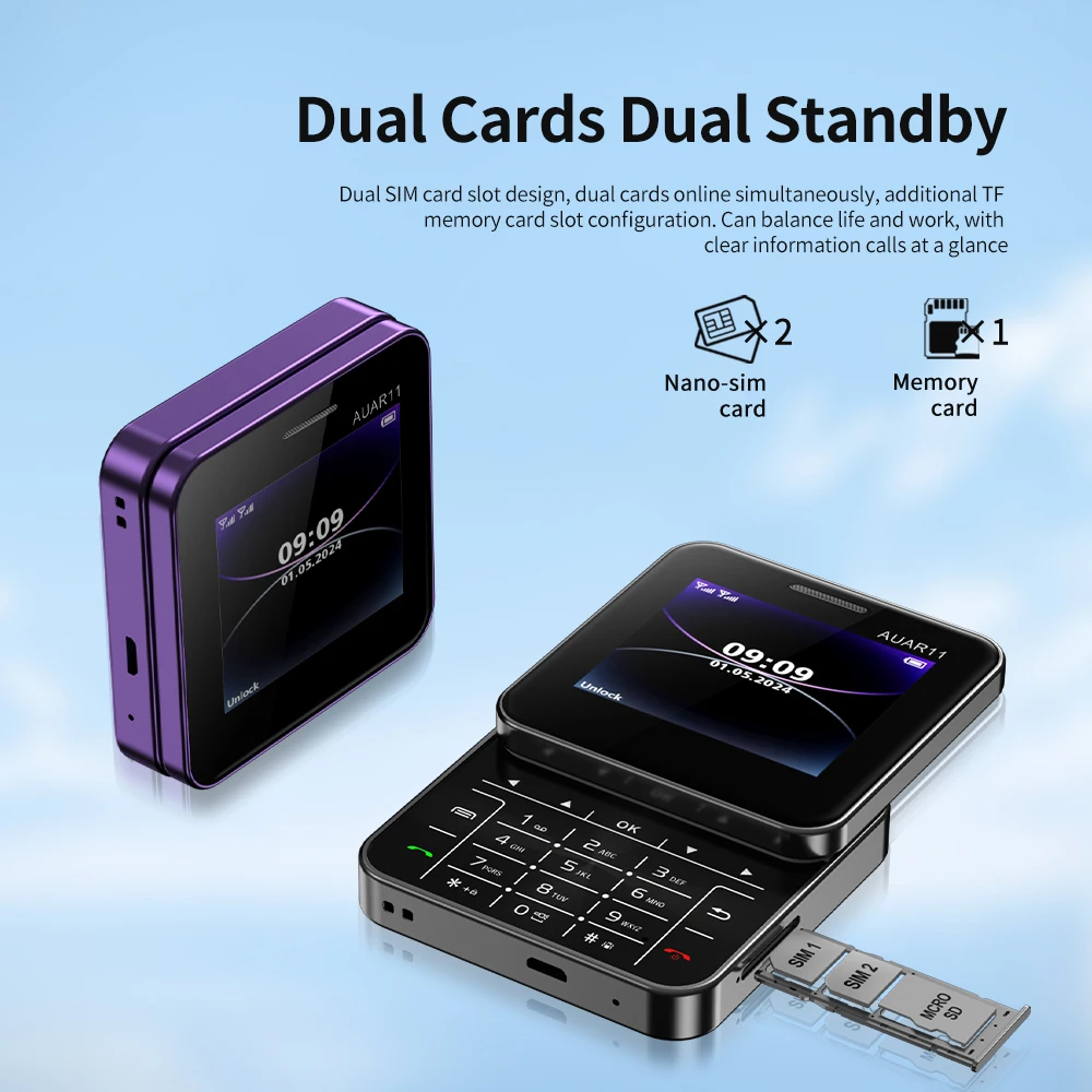 SERVO AUAR11 Rotate Screen Mini Mobile Phone Dual SIM Standby Blacklist Magic Voice FM Radio Torch Side Slider Square Cellphones