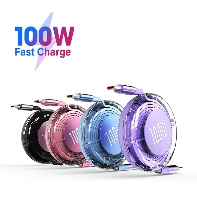 100W PD USB Type C To Type C Cable Retractable Fast Charging USB C Cable For iPhone 16 Huawei Xiaomi Samsung MacBook Data Wire/