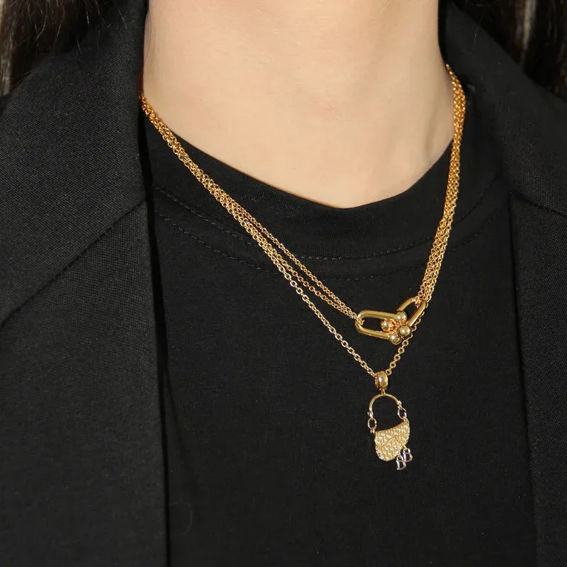 YISON French Luxury Gold-plated, Saddle Bag Pendant Earrings & Necklace, Elegant Versatile, Stylish Hot Sale Jewelry Set