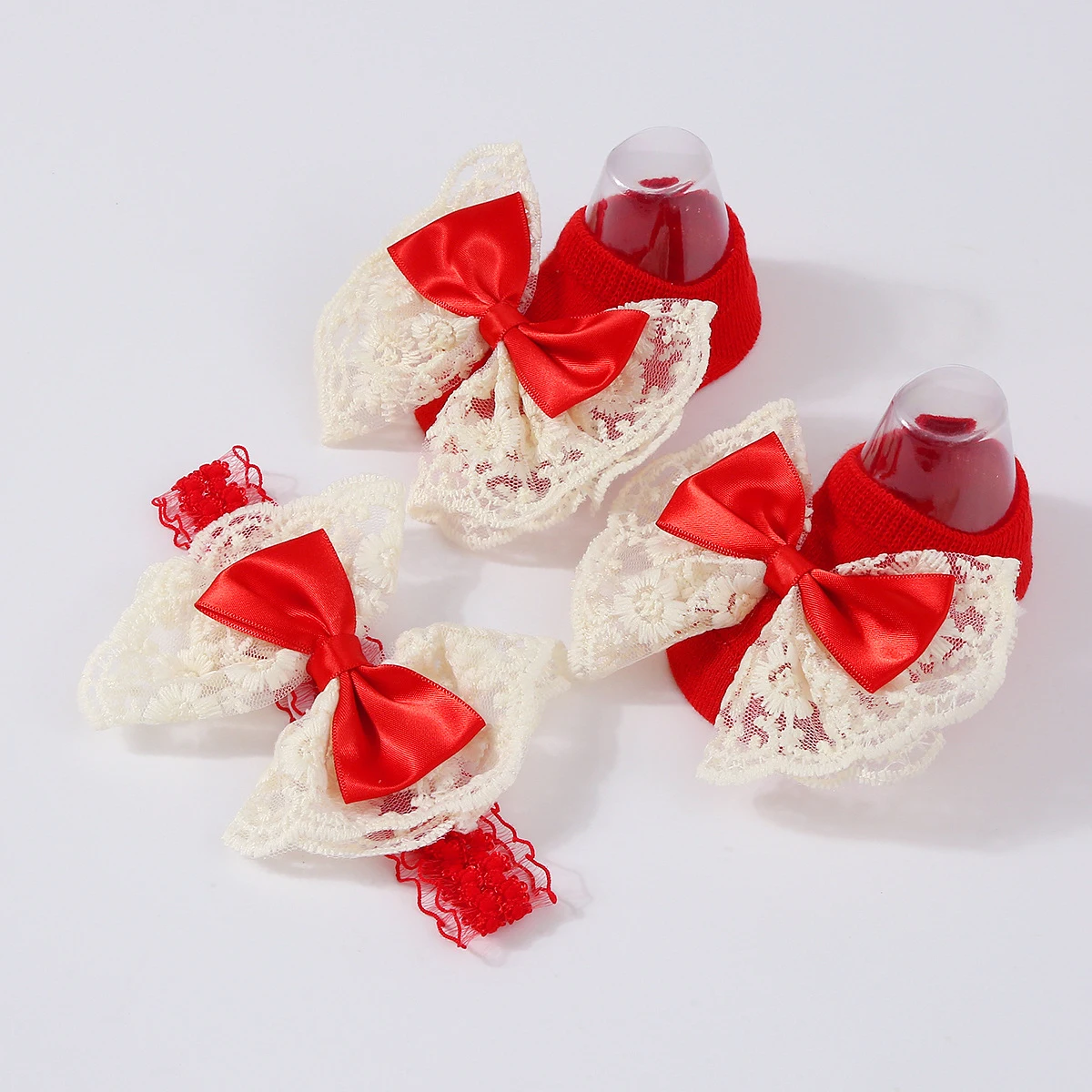 

Lovely Embroidery Floral Bows Baby Headband Socks Set Non Slip Cotton Sock Lace Flower Newborn Hair Band Turban Girl Accessories