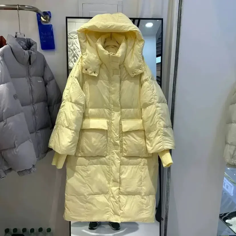 Piumino invernale da donna europeo nuovo con cappuccio caldo piumino oversize