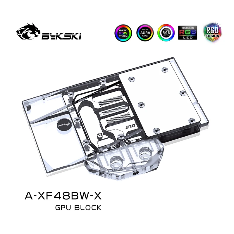 BYKSKI Full Cover Water Cooling Block use for RX590 FATBOY / XFX-Radeon-RX-RS-480-8GB-GDDR5 GPU Radiator Cooler Block