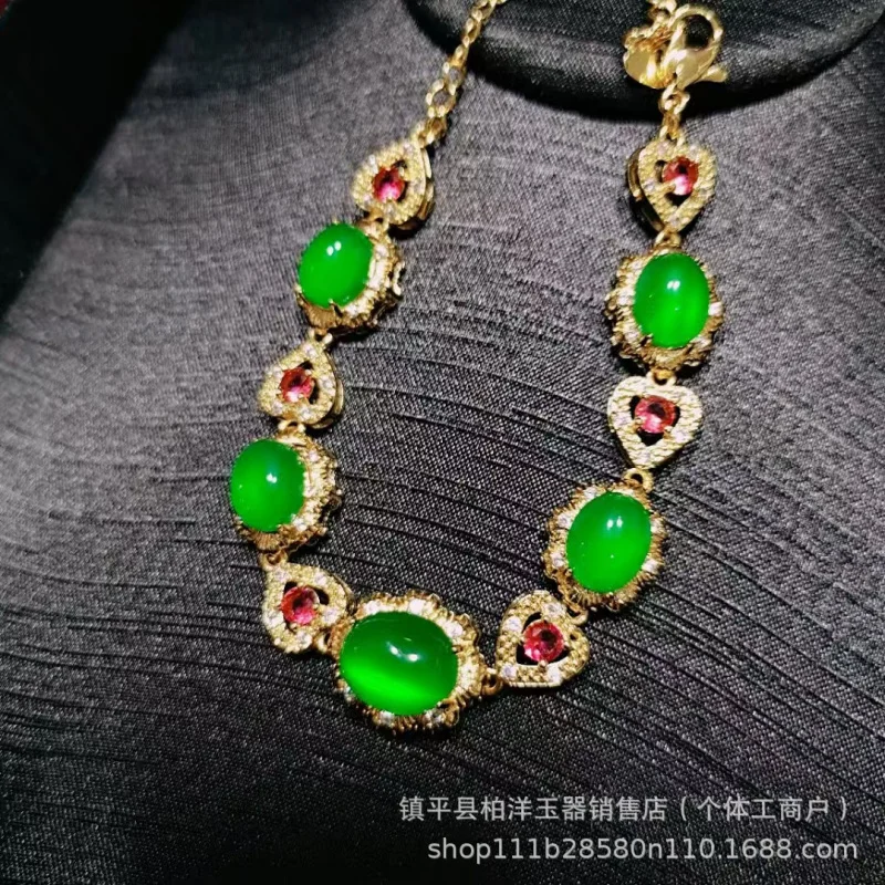 

Bracelet High Chalcedony Inlaid Full Green Jade Stone Jewelry