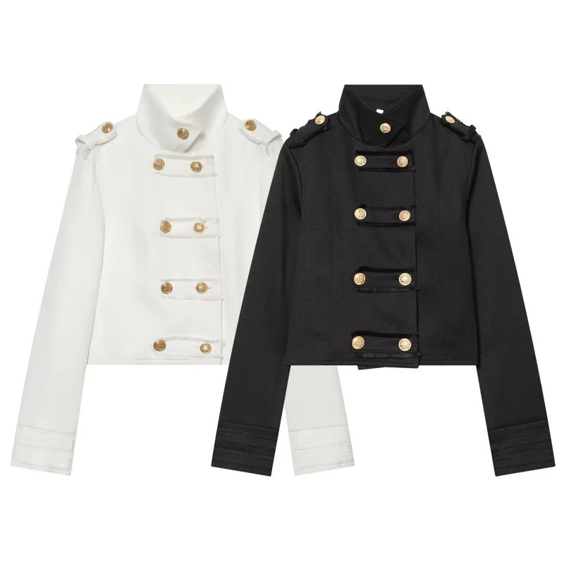 

Women's Short Jacket - Double-Breasted Gold Button Stand Collar Cropped Coat, 2026 New Slim Fit Chic Outerwear