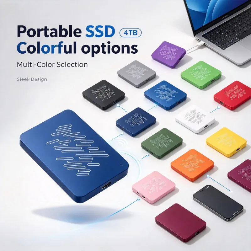 4TB Portable SSD High Speed Solid State Drive Multi Color Options Slim Design Mass Storage Disk for Laptop PC Smartphone Tablet