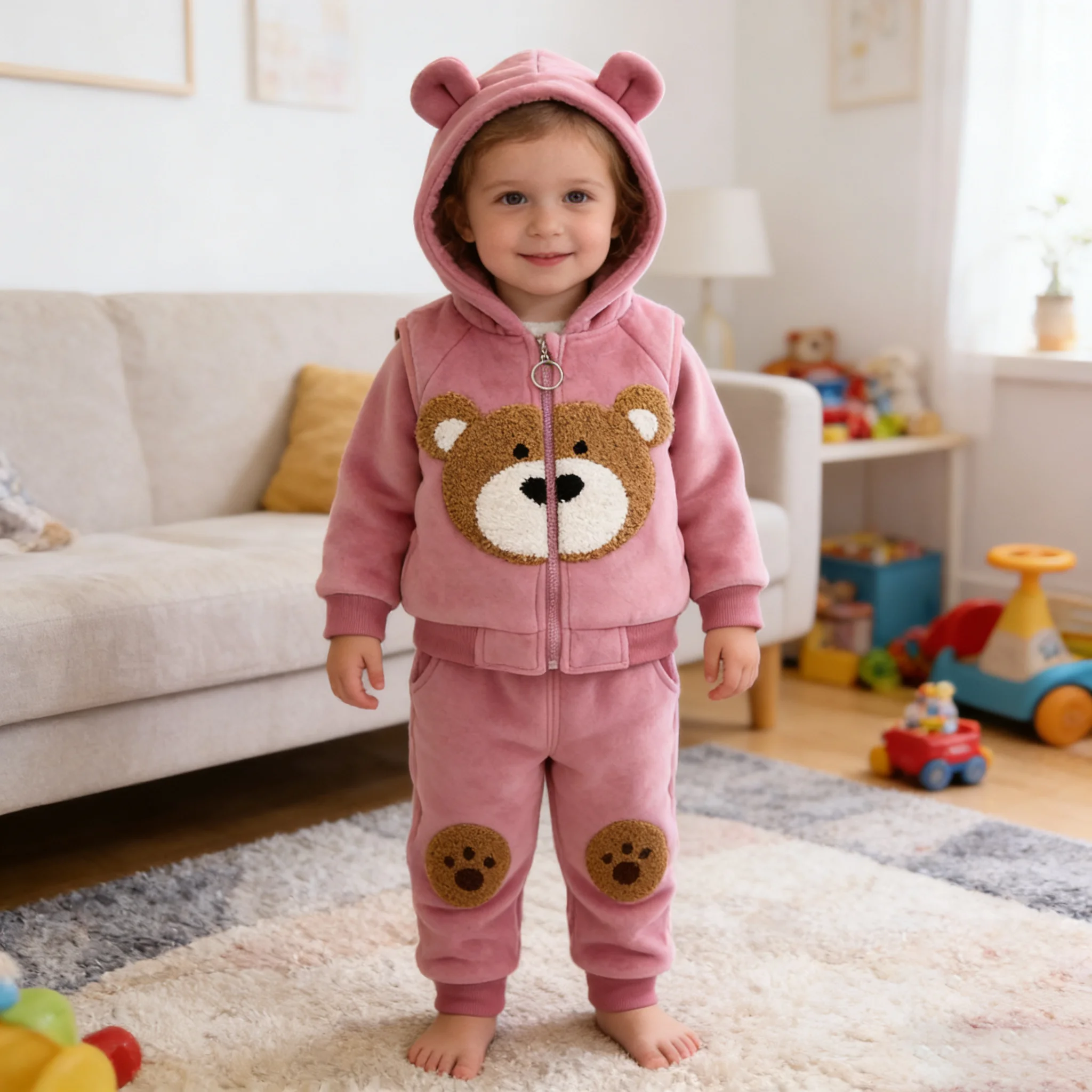 

Cartoon Cute Bear 3Piece kids Suit for 1 2 3years Winter Baby Clothing Sets Autumn Boys Girls Cotton Thick Warm Hooded Sweater
