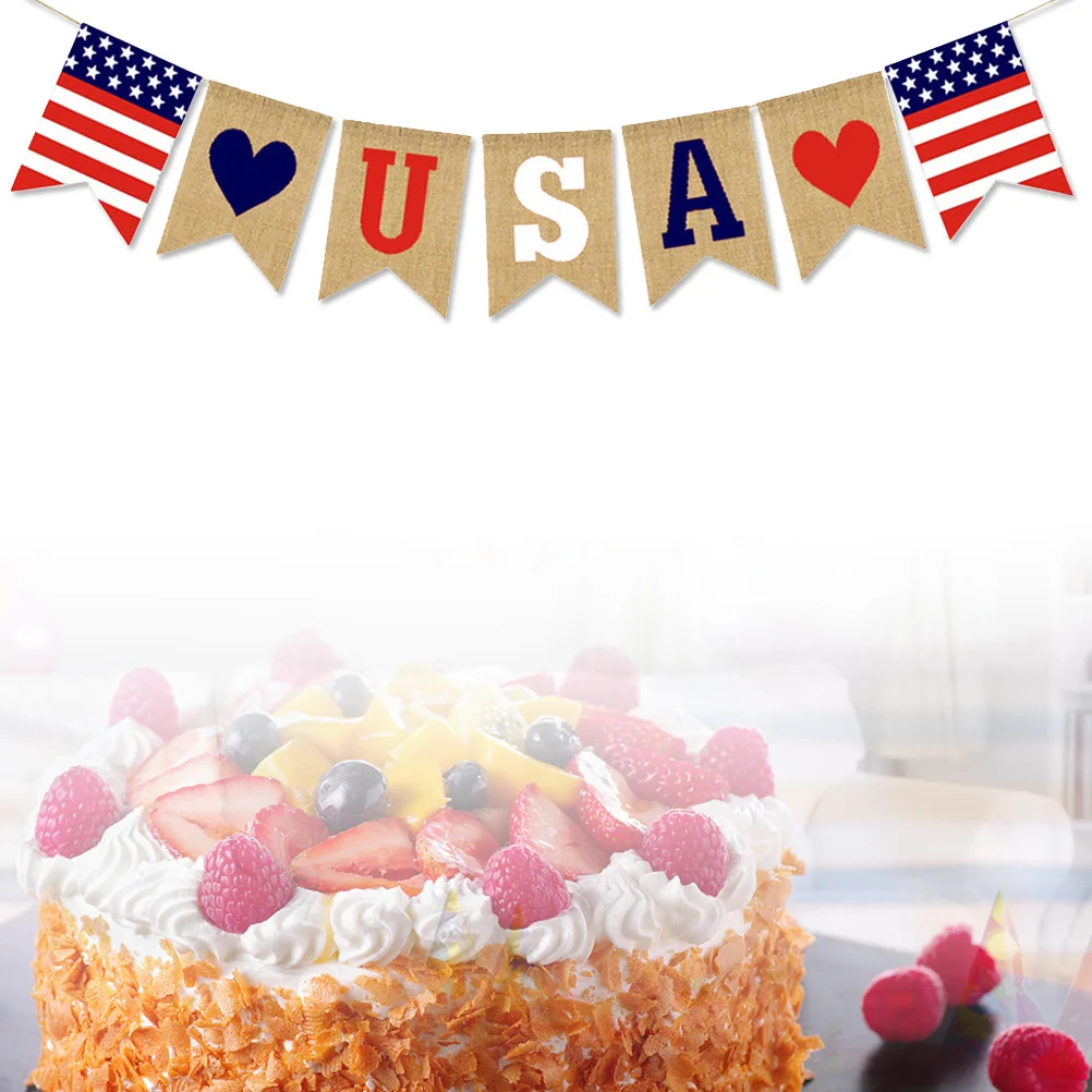

Burlap American Independence Day Bunting Durable Usa Patriotic Banner for 4th July Party Decoration Supplies Burlap Banner