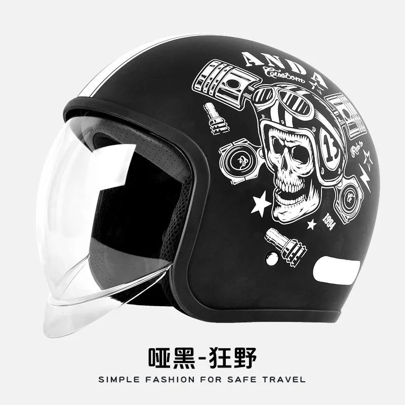 

DOT Certified Battery Electric Helmet Men and Women Four Seasons Universal Helmet Autumn and Winter Warm Motorcycle Half Helmet