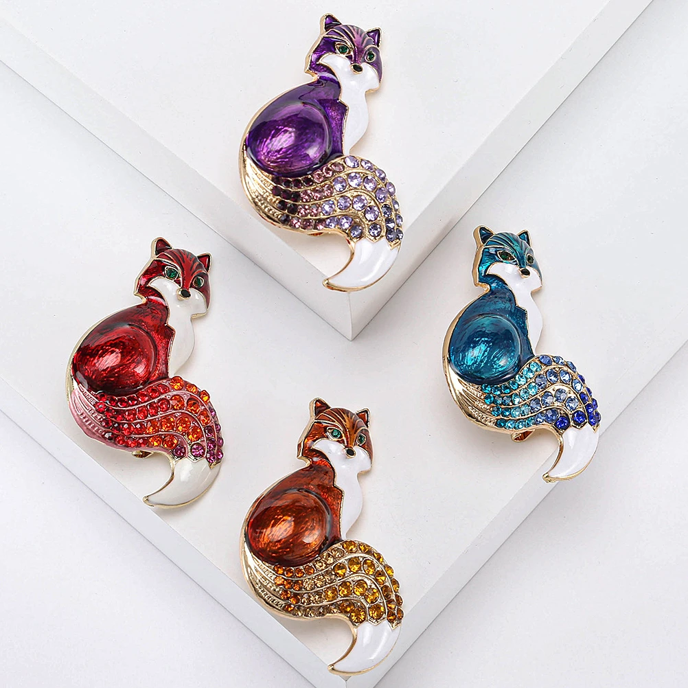 Elegant Fox Brooch Colorful Enamel Imitation Crystal Rhinestone Lapel Pins  For Women Badge Alloy Accessories Party Gift Jewelry