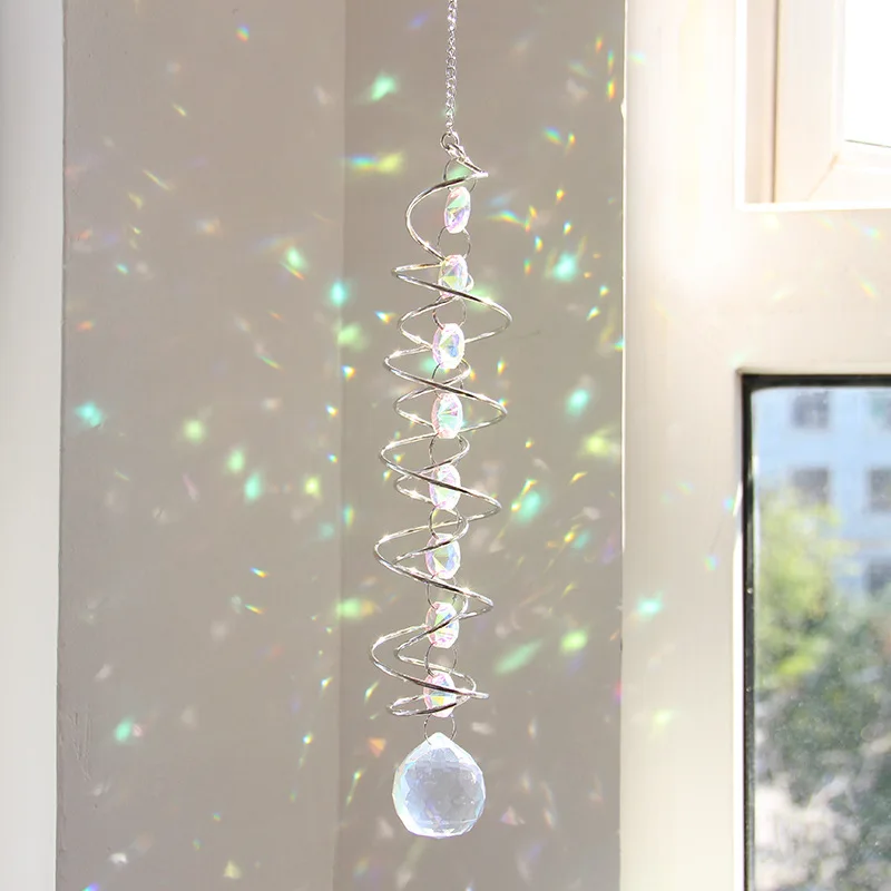 

FL White Spinning Crystal Wind Chimes Sun Catcher 360 Degree Spinning Eternal Power Rainbow Manufacturing Suspension Decoration