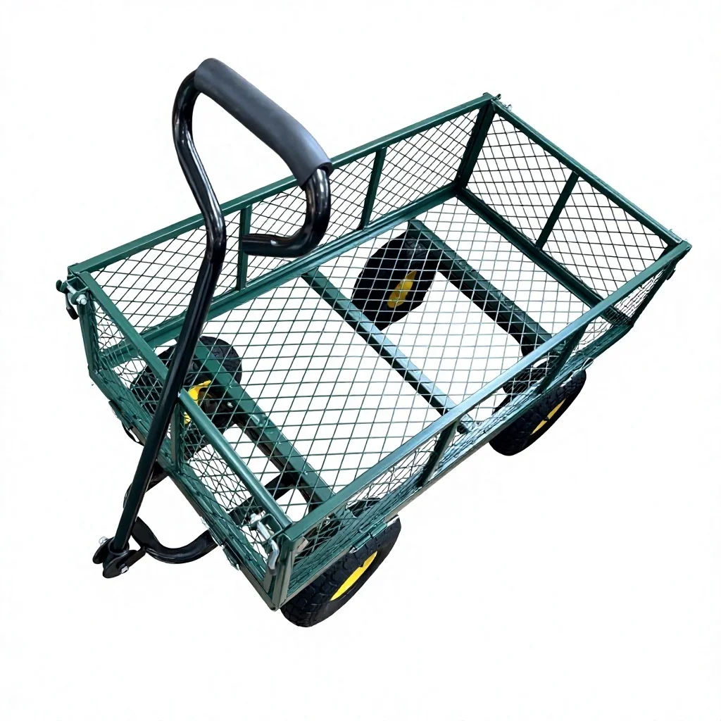 

Heavy Duty Steel Mesh Garden Trolley Cart, Equipped With Removable Side Panels For Yard Transport