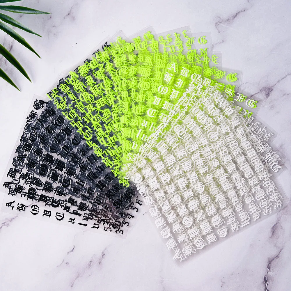 

1pc 3D Number Nail Art Stickers Old English Alphabet Letter Style Decals Wraps Self-Adhesive Nails Sliders Decoration Manicure